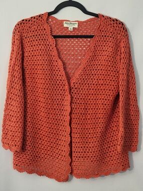 Norm Thompson Crochet Linen/Cotton Cardigan Size XL